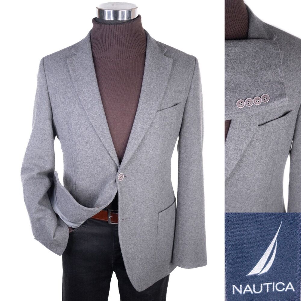 Nautica Blazer 40R Solid Gray Wool Blend Sport Coat Jacket Blazer 2 Button